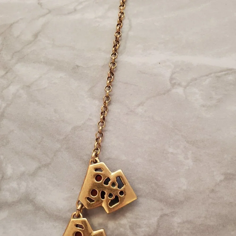 ✨ J.Crew Pave Rhinestone Crystal Blue Gold Coral Bohemian Necklace ✨